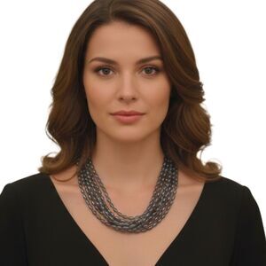 Jay King Mine Finds Black Coral 6 Strand Necklace 925 Sterling Silver DTR 17.5"
